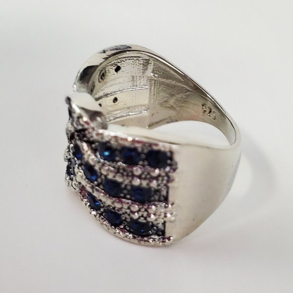 Silver Blue Wide Band Cocktail Ring Size 8 wave Silver Blue Stones - Picture 8 of 11